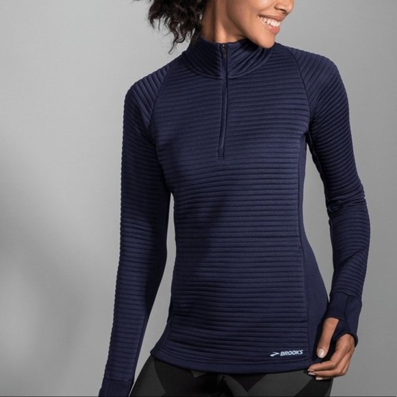 Brooks Fly By 1/2 Zip Navy Blue Pullover Workout Sweatshirt Size XS - Picture 1 of 10